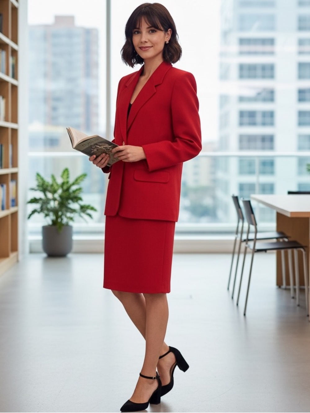 Talbots Vintage Red Wool Skirt Suit | Size 8P Petite | Classic Power Suit